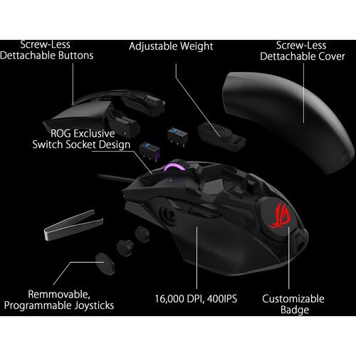 아수스 ASUS Republic of Gamers Chakram Core Wired Gaming Mouse (Black)