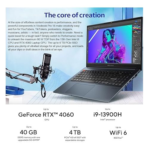 아수스 ASUS Vivobook Pro 16 Intel i9 RTX 4060 120Hz Premium Laptop, 16