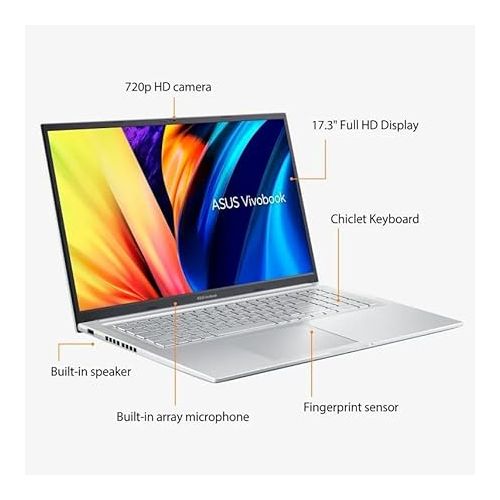 아수스 2024 Newest ASUS Vivobook 17X Laptop, 17.3 Inch Display, Intel Core i3-1220P (10 cores) Processor, 16GB RAM, 512GB SSD, Intel UHD Graphics, Fingerprint Reader, Wifi, Windows 11 Home, with Laptop Stand