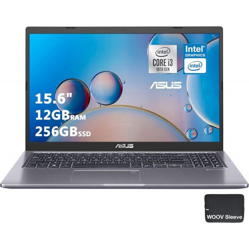 아수스 ASUS VivoBook Thin and Light Laptop 15.6 FHD Display 10th Gen Intel Core i3-1005G1 12GB DDR4 RAM, 256GB PCIE SSD, Backlit, Bundled with Woov Sleeve, Fingerprint, Windows 10 Home S,