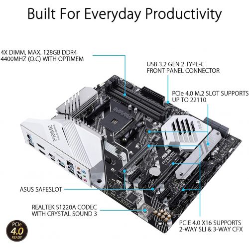 아수스 Asus Prime X570-Pro Ryzen 3 AM4 with PCIe Gen4, Dual M.2 HDMI, SATA 6GB/s USB 3.2 Gen 2 ATX Motherboard