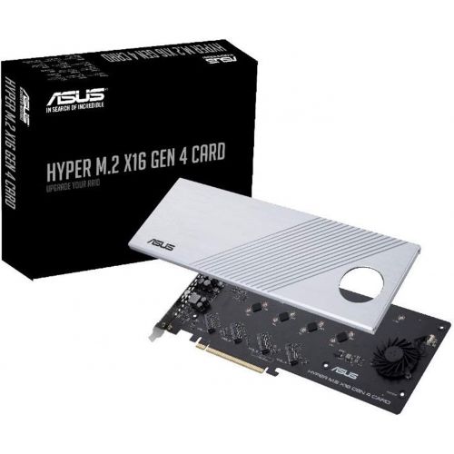 아수스 ASUS Hyper M.2 X16 PCIe 4.0 X4 Expansion Card Supports 4 NVMe M.2 (2242/2260/2280/22110) up to 256Gbps for AMD 3rd Ryzen sTRX40, AM4 Socket and Intel VROC NVMe Raid