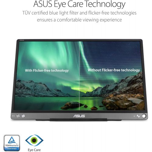 아수스 ASUS ZenScreen MB16ACE 15.6” Portable USB Type-C Monitor Full HD (1920 x 1080) IPS Eye Care with Lite Smart Case External screen for laptop,Dark Gray
