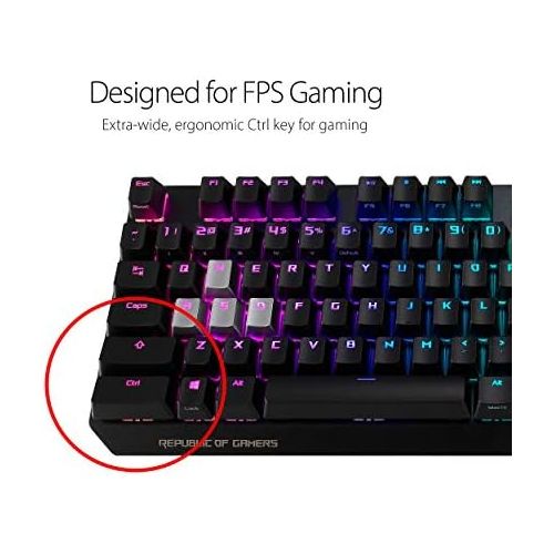 아수스 Asus ROG Strix Scope RGB Mechanical Gaming Keyboard with Cherry MX Red Switches, Aura Sync RGB Lighting, Quick-Toggle Shortcut, 2X Wider Ergonomic Ctrl Key for Greater FPS Precisio