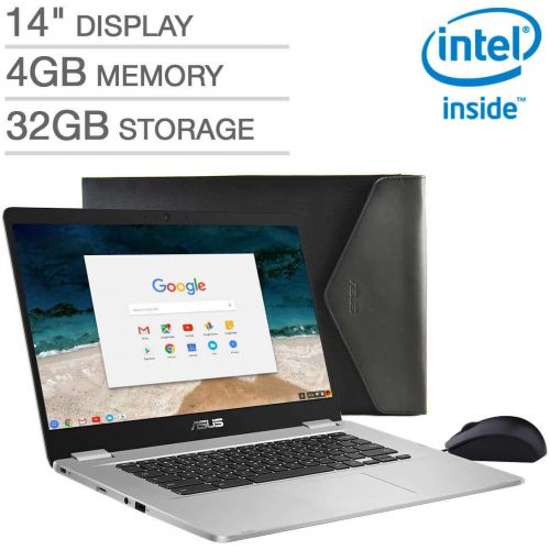 아수스 2019 ASUS Chromebook C423NA 14 FHD 1080P Display with Intel Dual Core Celeron Processor, 4GB RAM, 32GB eMMC Storage, Bonus Mouse and Sleeve Included,Silver Color (Sliver)