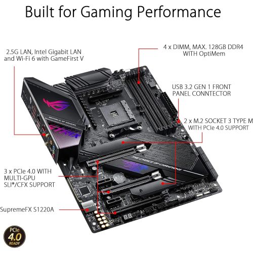 아수스 ASUS ROG Strix X570-E Gaming ATX Motherboard with PCIe 4.0, Aura Sync RGB Lighting, 2.5 Gbps and Intel Gigabit LAN, WiFi 6 (802.11Ax), Dual M.2 with Heatsinks, SATA 6GB/S and USB 3