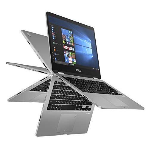 아수스 ASUS Vivobook Flip 14 Thin and Light 2-in-1 Laptop, 14” HD Touchscreen, Intel Quad-Core Pentium N5000 Processor, 4GB DDR4, 128GB eMMC Storage, Windows 10, TP401MA-AB21T