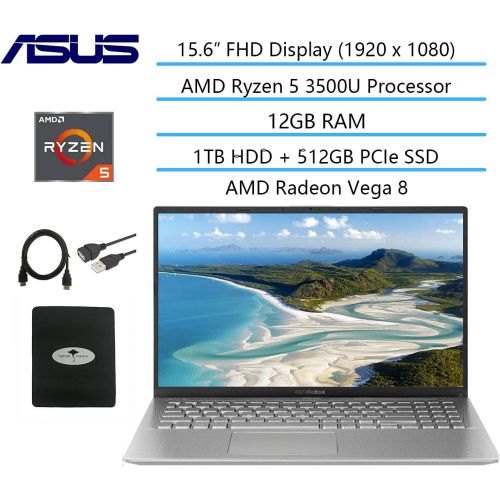 아수스 2021 Newest ASUS Laptop VivoBook 15.6 FHD Laptop for Business and Student, AMD Ryzen 5 3500U ( i7 7500U), 12GB RAM, 512GB PCle + 1TB HDD, Radeon Vega 8 Graphics, USB A/C, Win10, w/