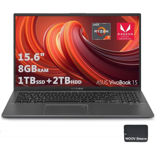 아수스 ASUS VivoBook 15 Thin & Light 15.6 FHD Laptop, AMD 4 Core R7 3700U CPU,8GB DDR4 RAM, 1024GB PCIE SSD, 2TB HDD, AMD Radeon Vega 10 Graphics, Fingerprint, Sleeve, Windows 10 Home(Sla