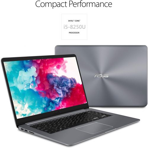 아수스 ASUS VivoBook 15.6 FHD Laptop 16GB RAM, 256GB Solid State Drive, Intel Quad Core i5 8250U up to 3.40GHz, USB C, NanoEdge Display, Fingerprint, Windows 10, Gray