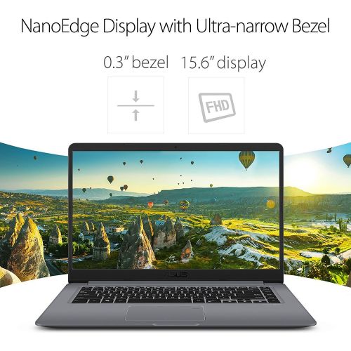 아수스 ASUS VivoBook 15.6 FHD Laptop 16GB RAM, 256GB Solid State Drive, Intel Quad Core i5 8250U up to 3.40GHz, USB C, NanoEdge Display, Fingerprint, Windows 10, Gray