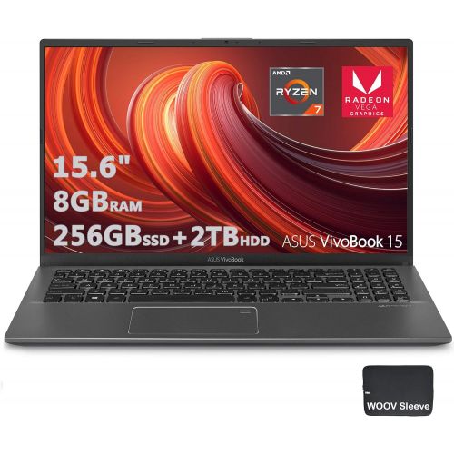 아수스 ASUS VivoBook 15 Thin & Light 15.6 FHD Laptop, AMD 4 Core R7 3700U CPU,8GB DDR4 RAM, 256GB PCIE SSD, 2TB HDD, AMD Radeon Vega 10 Graphics, Fingerprint, Sleeve, Windows 10 Home(Slat