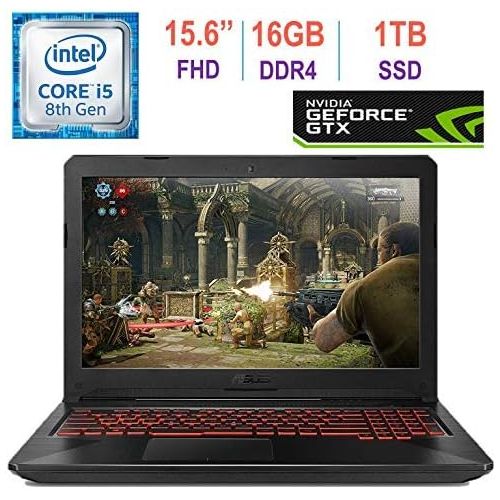 아수스 Asus TUF Gaming FX504 15.6 inch FHD(1920x1080) IPS Laptop PC, 8th Gen Intel i5 8300H (Up to 3.9GHz), GeForce GTX 1050, 16GB RAM, 1TB Solid State Drive, Red Backlit Keyboard, Blueto