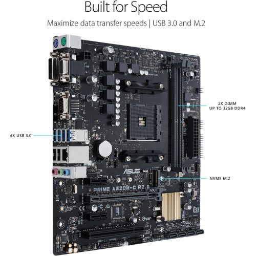 아수스 ASUS PRIME A320M C R2.0 AMD Ryzen AM4 DDR4 HDMI DVI D VGA M.2 USB 3.0 Micro ATX A320 Motherboard