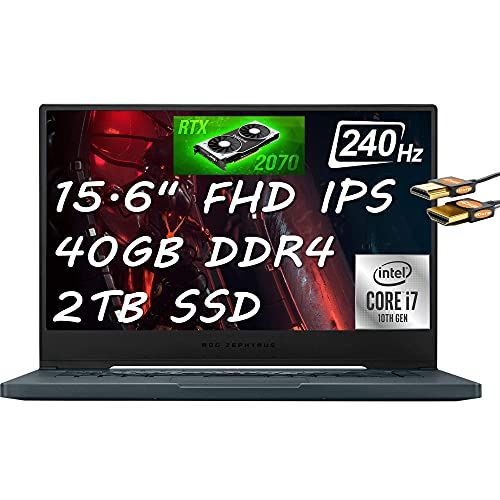 아수스 Flagship ASUS ROG Zephyrus M15 15 Gaming Laptop 15.6 FHD IPS 240Hz 3ms Intel Hexa Core i7 10750H 40GB DDR4 2TB SSD 8GB RTX 2070 Max Q Backlit Thunderbolt Win 10 + HDMI Cable