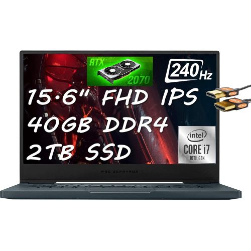 아수스 Flagship ASUS ROG Zephyrus M15 15 Gaming Laptop 15.6 FHD IPS 240Hz 3ms Intel Hexa Core i7 10750H 40GB DDR4 2TB SSD 8GB RTX 2070 Max Q Backlit Thunderbolt Win 10 + HDMI Cable