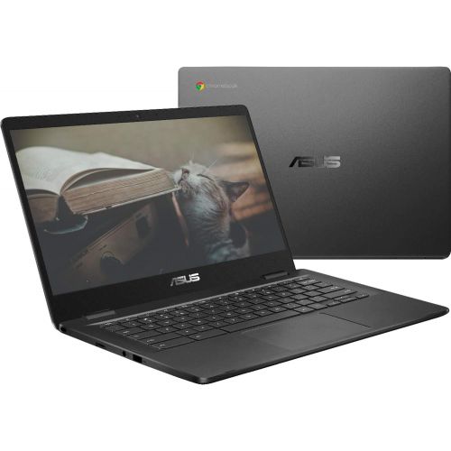 아수스 Newest ASUS 14 Lightweight Chromebook, Intel Celeron N3350 Processor, 4GB RAM, 32GB eMMC Storage, Webcam, WiFi, Chrome OS (Google Classroom or Zoom Compatible)