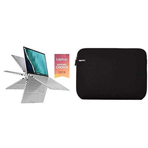 아수스 Asus Chromebook Flip C434TA DS384T 2 in 1 Laptop, 14 Touchscreen FHD 4 Way NanoEdge, Intel Core M3 8100Y Processor & AmazonBasics 14 Inch Laptop MacBook Sleeve Case Black