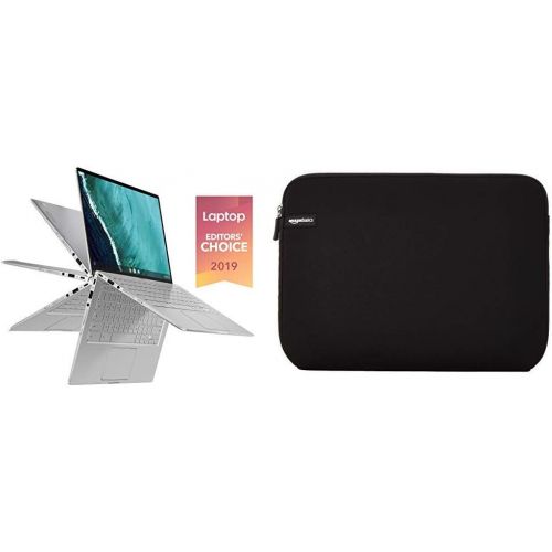 아수스 Asus Chromebook Flip C434TA DS384T 2 in 1 Laptop, 14 Touchscreen FHD 4 Way NanoEdge, Intel Core M3 8100Y Processor & AmazonBasics 14 Inch Laptop MacBook Sleeve Case Black