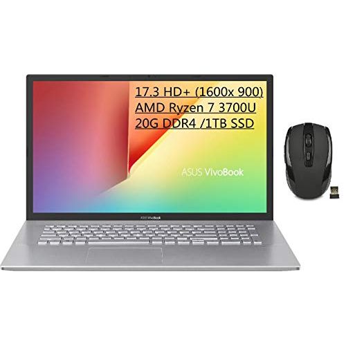 아수스 ASUS 17.3 HD+ Energy efficient Laptop AMD Ryzen 7 3700U 20GB DDR4 RAM 1TB SSD AMD Radeon Vega 10 Windows 10 OS with Wireless Mouse Bundle