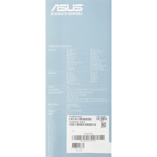 아수스 Asus 90DD0200 B20010 Internal Blu Ray Writer (16x BD R (SL), 12x BD R (DL), 16x DVD+/ R), BDXL