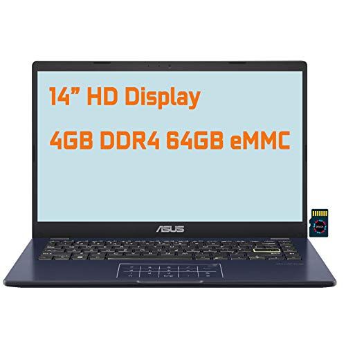 아수스 Asus Vivobook E410MA Thin and Light Premium Business Laptop I 14” HD Display I Intel Celeron N4020 I 4GB DDR4 64GB eMMC I USB C HDMI Win10 (Star Balck)+ 32GB MicroSD Card