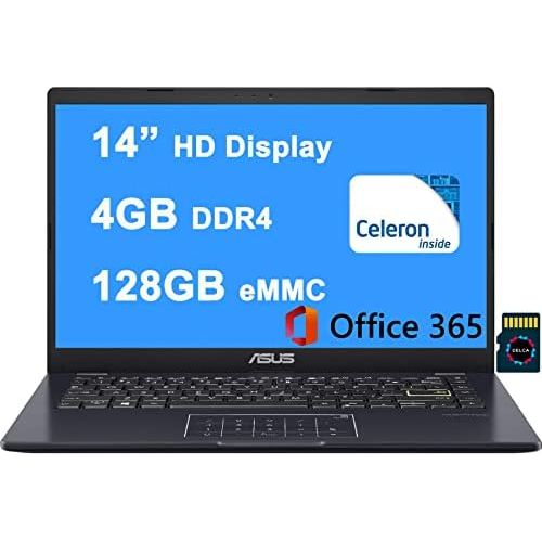 아수스 Asus Vivobook E410 Thin and Light Laptop I 14” HD Display I Intel Celeron N4020 Processor I 4GB DDR4 128GB eMMC I Intel HD Graphics 600 I HDMI USB C WiFi5 Win10 (Blue) + 32GB Micro