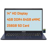 Asus Vivobook E410MA Thin and Light Premium Business Laptop I 14” HD Display I Intel Celeron N4020 I 4GB DDR4 64GB eMMC + 256GB SD Card I USB C HDMI Win10 (Star Balck)+ 32GB MicroS