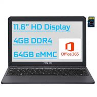 Asus VivoBook E12 Premium Thin and Light Laptop I 11.6” HD Display I Intel Celeron N3350 I 4GB RAM 64GB eMMC I Intel HD Graphics 500 USB C HDMI Microsoft 365 Win10 + 16GB Micro SD