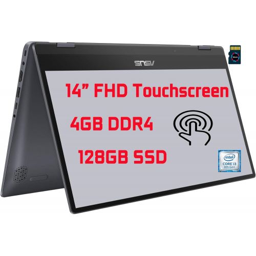 아수스 2021 ASUS VivoBook Flip 14 Thin and Light 2 in 1 Laptop I 14” FHD Touchscreen I Intel Core i3 8145U( i5 7200U) I 4GB DDR4 128GB SSD I Fingerprint Backlit USB C WiFi Win10 + 32GB Mi
