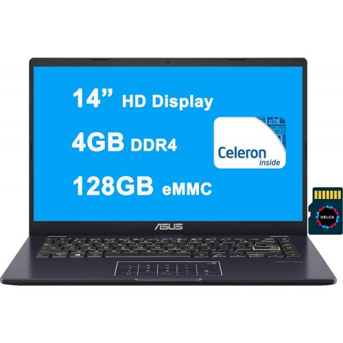 아수스 Asus Vivobook E410 Thin and Light Laptop I 14” HD Display I Intel Celeron N4020 Processor I 4GB DDR4 128GB eMMC I HDMI USB C Wifi5 Win10 (Blue) + 32GB MicroSD Card