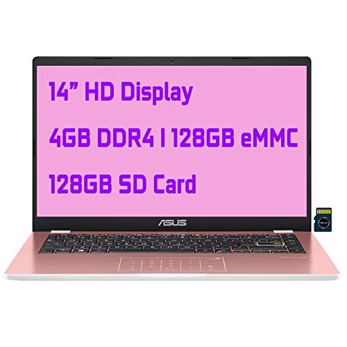 아수스 Asus Vivobook E410 Thin and Light Laptop I 14” HD Display I Intel Celeron N4020 Processor I 4GB DDR4 128GB eMMC + 128GB SD Card I HDMI USB C Wifi5 Win10 (Pink) + 32GB MicroSD Card