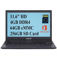 Asus L210 2021 Premium Thin and Light Laptop Computer I 11.6 HD Display I Intel Celeron N4020 I 4GB DDR4 64GB eMMC 256GB SD Card I USB C HDMI Office 365 Webcam Win 10 + 32GB Micro