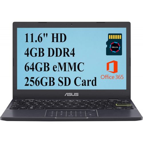 아수스 Asus L210 2021 Premium Thin and Light Laptop Computer I 11.6 HD Display I Intel Celeron N4020 I 4GB DDR4 64GB eMMC 256GB SD Card I USB C HDMI Office 365 Webcam Win 10 + 32GB Micro