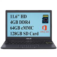 Asus L210 2021 Premium Thin and Light Laptop Computer I 11.6 HD Display I Intel Celeron N4020 I 4GB DDR4 64GB eMMC 128GB SD Card I USB C HDMI Office 365 Webcam Win 10 + 32GB Micro