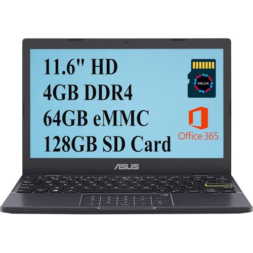 아수스 Asus L210 2021 Premium Thin and Light Laptop Computer I 11.6 HD Display I Intel Celeron N4020 I 4GB DDR4 64GB eMMC 128GB SD Card I USB C HDMI Office 365 Webcam Win 10 + 32GB Micro