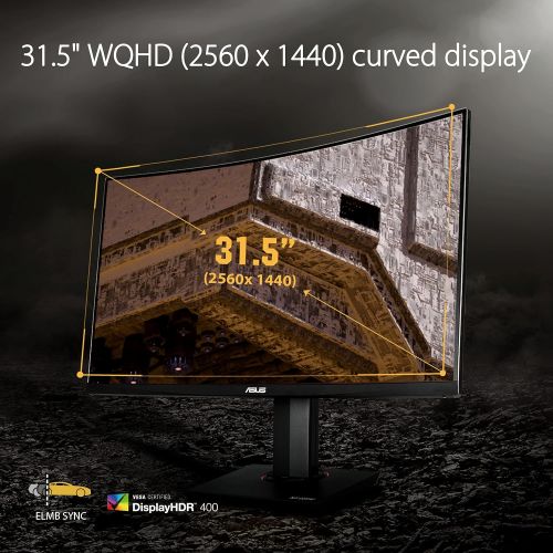 아수스 ASUS TUF Gaming 31.5” 1440P Curved HDR Monitor (VG32VQR) WQHD (2560 x 1440), 165Hz, 1ms, Extreme Low Motion Blur Sync, Adaptive Sync, Freesync Premium, Eye Care, DisplayHDR 400,