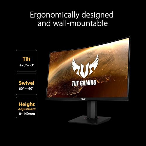 아수스 ASUS TUF Gaming 31.5” 1440P Curved HDR Monitor (VG32VQR) WQHD (2560 x 1440), 165Hz, 1ms, Extreme Low Motion Blur Sync, Adaptive Sync, Freesync Premium, Eye Care, DisplayHDR 400,