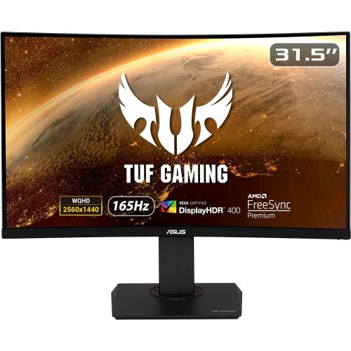 아수스 ASUS TUF Gaming 31.5” 1440P Curved HDR Monitor (VG32VQR) WQHD (2560 x 1440), 165Hz, 1ms, Extreme Low Motion Blur Sync, Adaptive Sync, Freesync Premium, Eye Care, DisplayHDR 400,