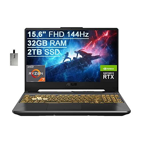 아수스 2021 ASUS TUF A15 15.6 FHD 144Hz Gaming Laptop Computer, AMD Ryzen 7 4800H Processor, 32GB RAM, 2TB PCIe SSD, Backlit Keyboard, GeForce RTX 3050 Graphics, HD Webcam, Windows 10, Gr