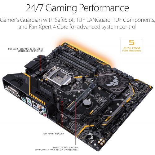 아수스 ASUS TUF Z370 PRO Gaming LGA1151 (Intel 8th Gen) DDR4 HDMI DVI M.2 Z370 ATX Motherboard with Gigabit LAN and USB 3.1