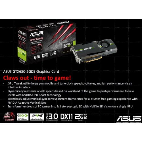 아수스 ASUS GeForce GTX 680 2GD5 2GB DDR5 VGA/DVI/HDMI/DisplayPort DX11 GPU Tweak Utilities PCI Express 3.0 Graphics Card GTX680 2GD5