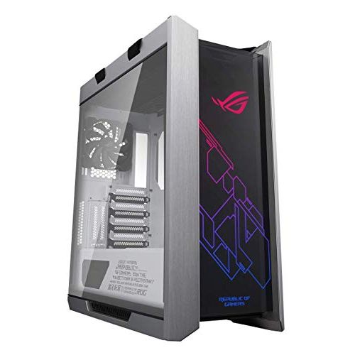 아수스 Asus ROG Strix Helios White Edition ATX Mid Tower Gaming Case, with three panels of smoked tempered glass and refined brushed aluminum construction, and Aura Sync technology