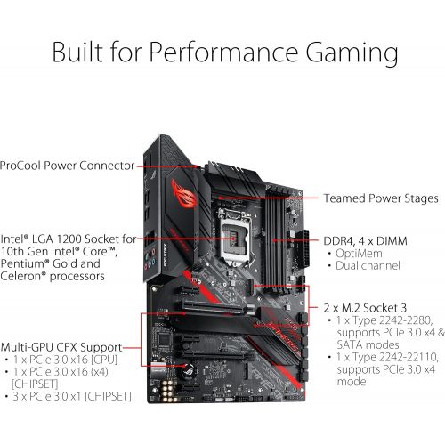 아수스 ASUS ROG Strix B460 H Gaming B460 LGA 1200 (Intel 10th Gen) ATX Gaming Motherboard (Intel 1Gb LAN, USB 3.2 Gen 2,Thunderbolt 3 Header, Addressable Gen2 RGB Header and Aura Sync)