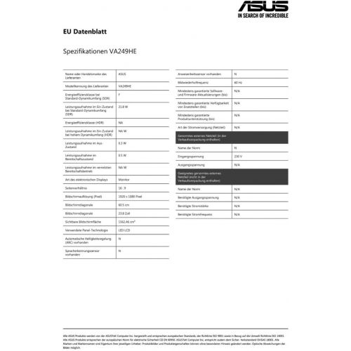 아수스 Asus VA249HE 23.8 Full HD LED LCD Monitor 16:9 Black