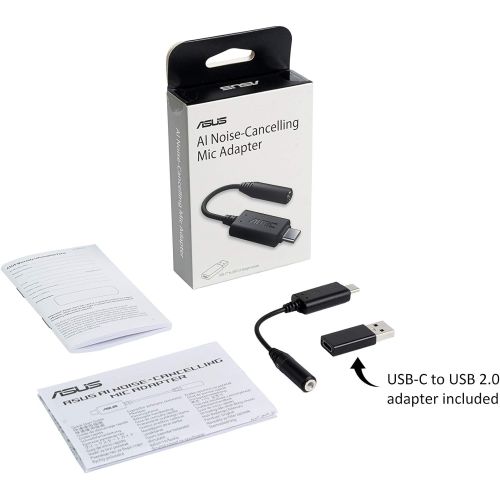 아수스 ASUS Ai Noise Canceling Mic Adapter Built in Artificial Intelligence Isolates Background Noise, Enhance Voice Clarity Improve Quality of Conference Calls, Music Supports USB C & US