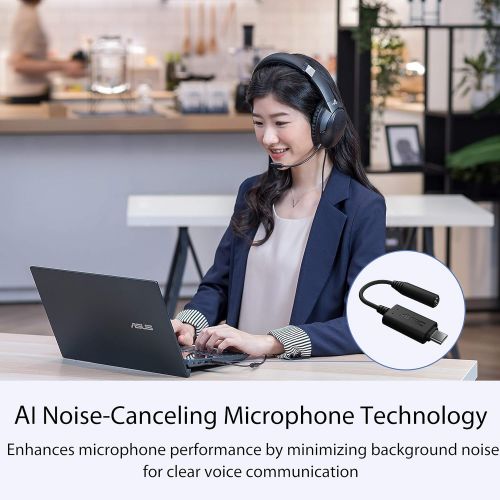 아수스 ASUS Ai Noise Canceling Mic Adapter Built in Artificial Intelligence Isolates Background Noise, Enhance Voice Clarity Improve Quality of Conference Calls, Music Supports USB C & US