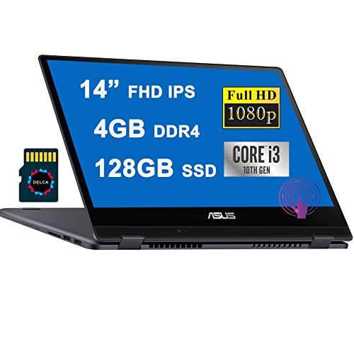 아수스 ASUS VivoBook Flip 14 Premium 2 in 1 Laptop 14” FHD IPS Touchscreen 10th Generation Intel Core i3 10110U 4GB DDR4 128GB SSD Fingerprint Backlit USB C HDMI SonicMaster Win10 Gray +