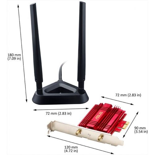 아수스 ASUS PCE AC56 Dual Band 2x2 AC1300 WiFi PCIe Adapter with Heat Sink, Detachable Antennas and Antenna Base