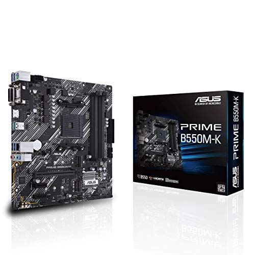 아수스 ASUS Prime B550M K AMD AM4 Zen 3 Ryzen 5000 & 3rd Gen Ryzen Micro ATX Motherboard (PCIe 4.0, ECC Memory, 1Gb LAN, Dual M.2, USB 3.2 Gen 2 Type A,HDMI 2.1 4K@60Hz, DVI, D Sub) Silve